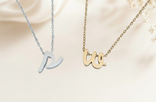 Personalized Lowercase Script Initial Necklace • Stainless Steel & Gold Over Stainless Steel