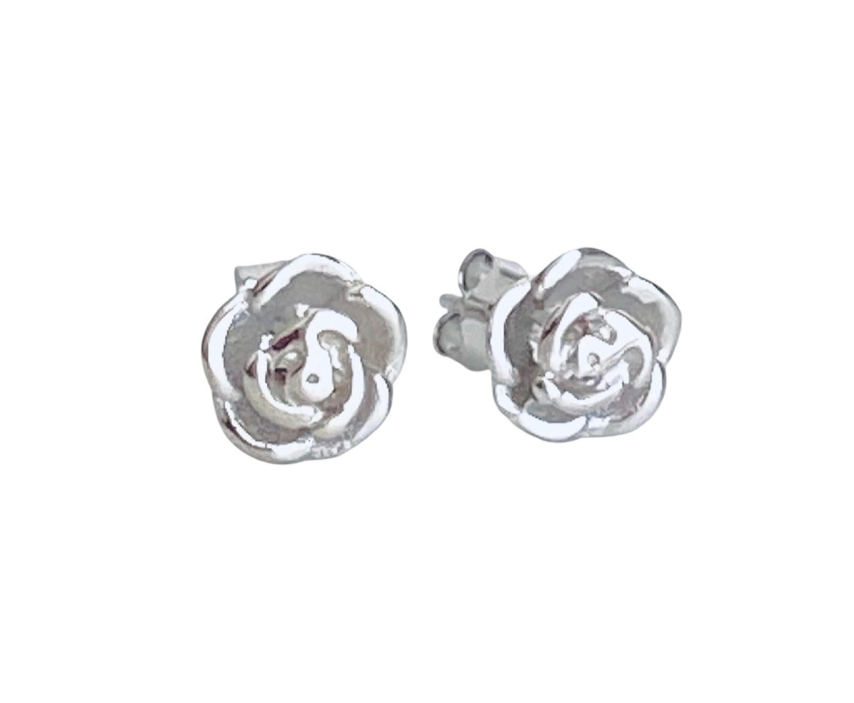 Sterling Silver Rose Stud Earrings