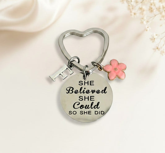 Personalized “She Believes She Could So She Did” Keychain