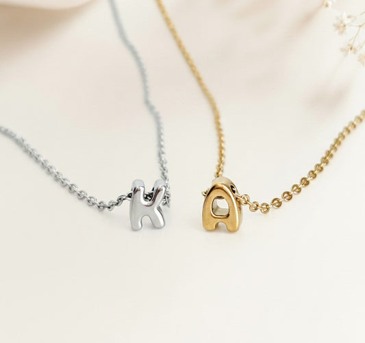 Small Bubble Initial Necklace • Stainless Steel & Gold over Stainless Steel