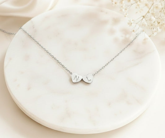 Personalized Small Initial Heart Necklace • Stainless Steel & Gold over Stainless Steel