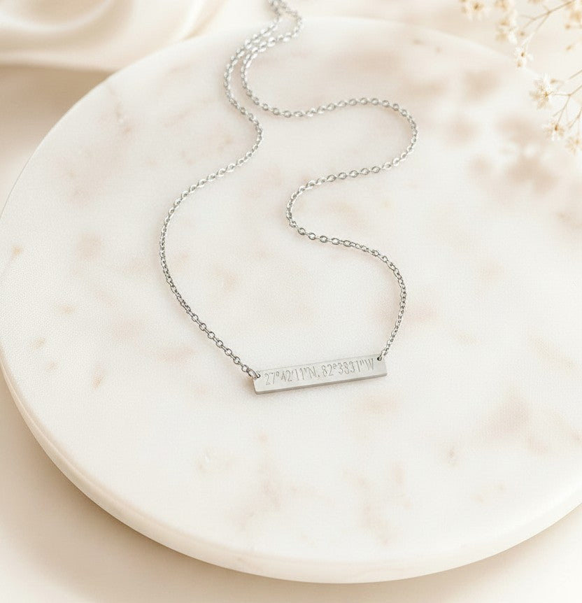 Personalized Long Bar Necklace • Stainless Steel, Gold over Stainless Steel & Rose Gold over Stainless Steel