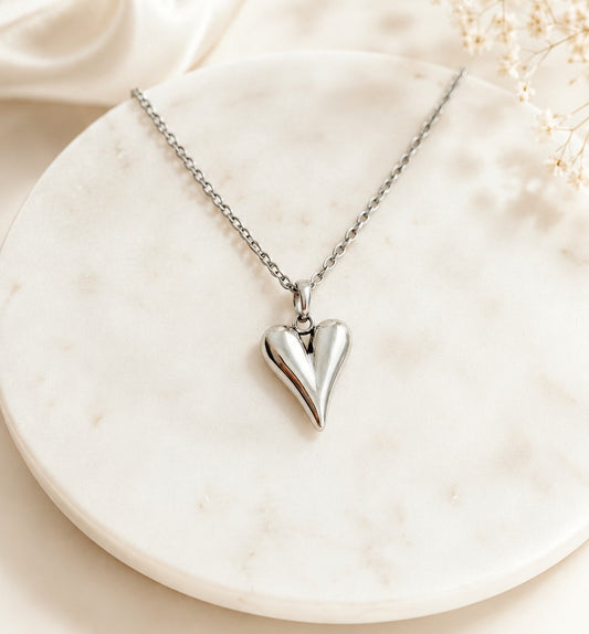 Puff Heart Pendant Necklace • Stainless Steel & Gold over Stainless Steel