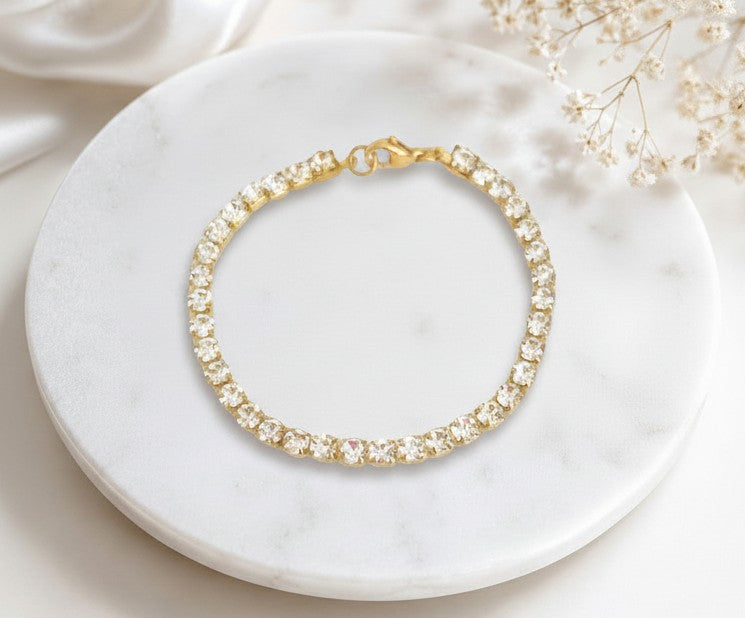 Tennis Bracelet with Sparkling Cubic Zirconia • Stainless Steel & Gold over Stainless Steel