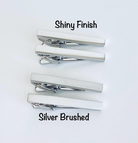 Short base metal tie clips, available in Polished or Matte finish