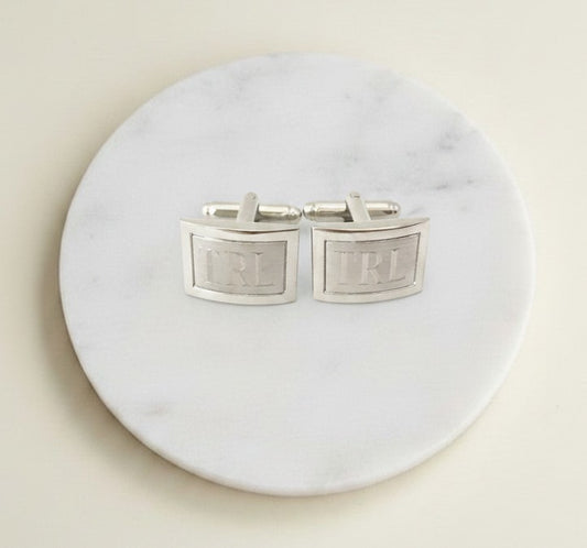 Personalized Two Tone Rectangular Cufflinks. Groomsmen Gift