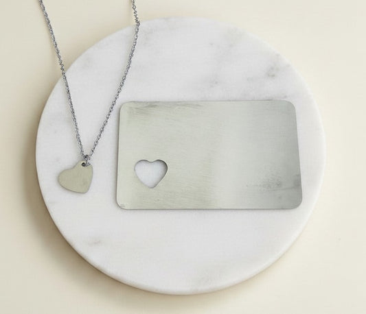 Personalized Pocket Wallet Card & Heart Charm Necklace Set