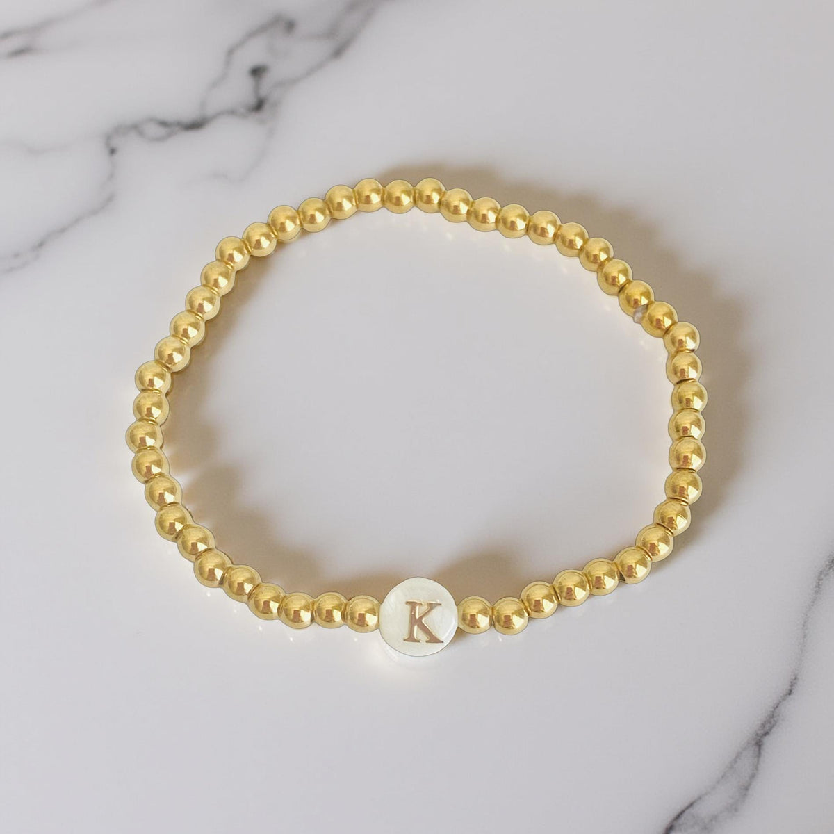 Personalized Gold Beaded Stretch Bracelet
