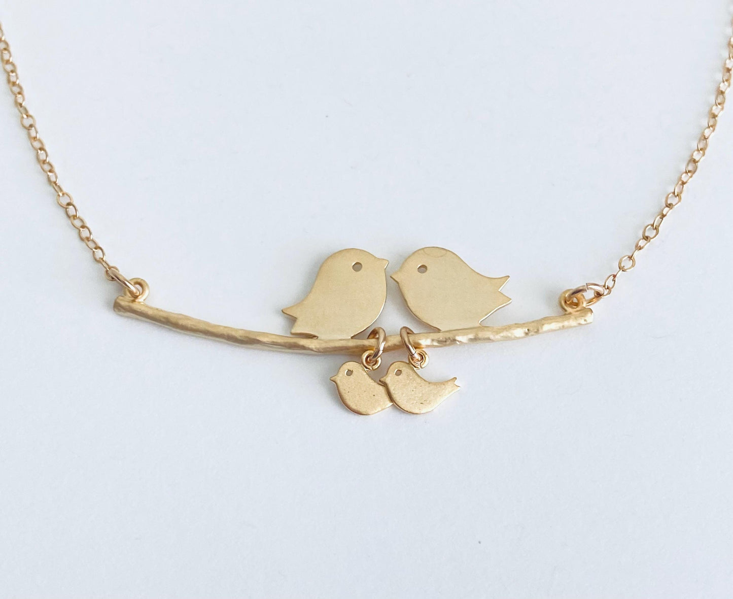 Personalized Love Birds Branch Necklace with Baby Charms • Custom Family Bird Jewelry