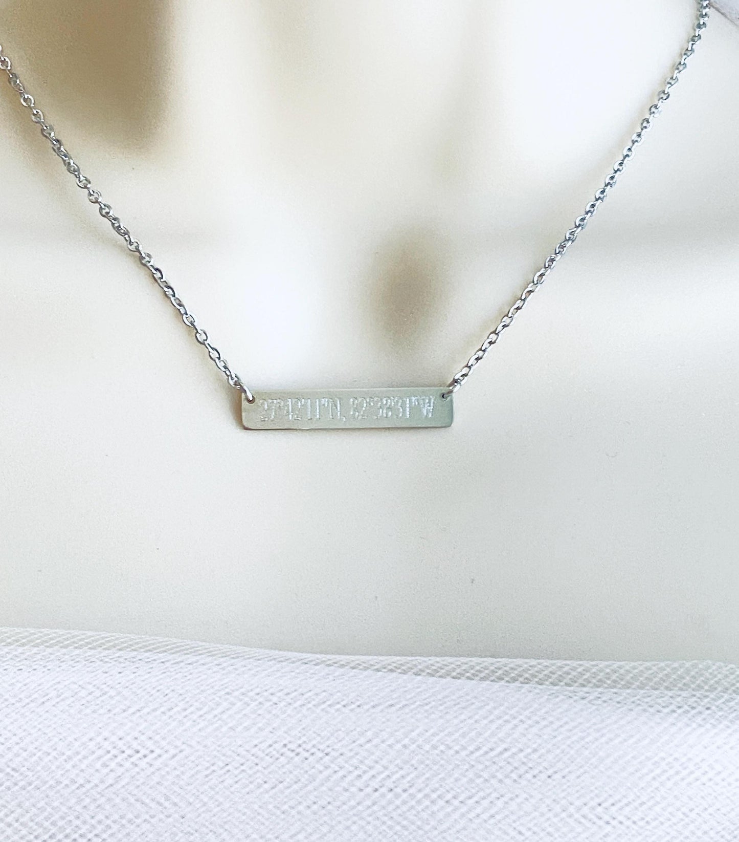 Personalized Stainless Steel Long Bar Necklace • Custom Engraved Name Necklace for Women