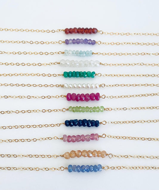 Personalized Beaded Gemstone Birthstone Necklace • Sterling Silver & Gold Filled