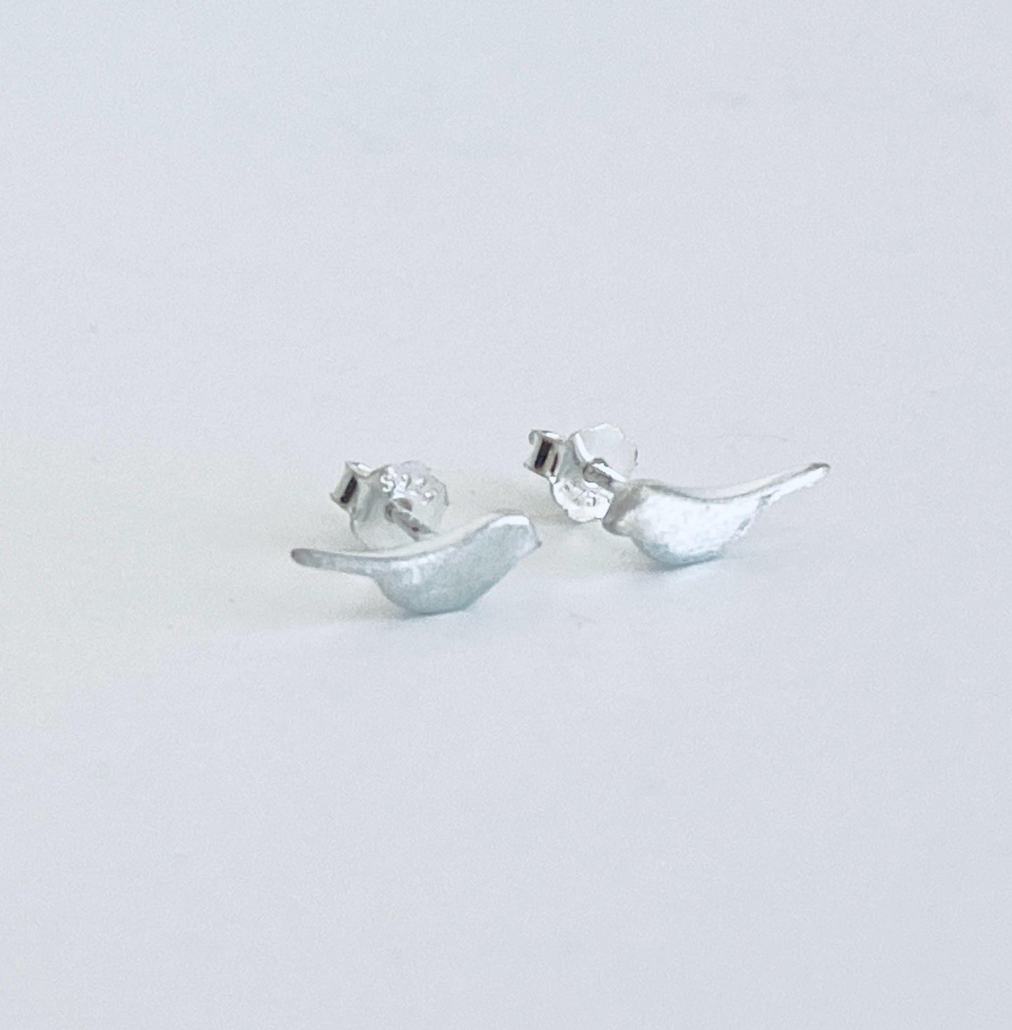 Sterling Silver Tiny Bird Stud Earrings • 925 Dainty Bird Silhouette Studs