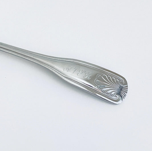 Personalized Stainless Steel Dinner Fork with Floral Handle • Custom Engraved Silver Fork Gift