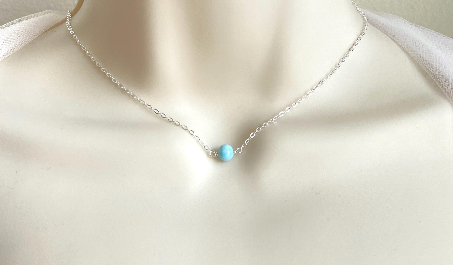 Blue Larimar Necklace in Sterling Silver or Gold Filled