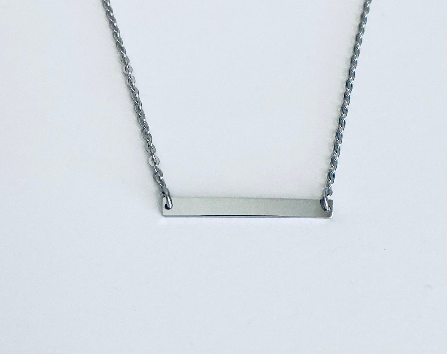 Personalized Stainless Steel Tiny Skinny Bar Necklace • Custom Engraved Name Bar Necklace