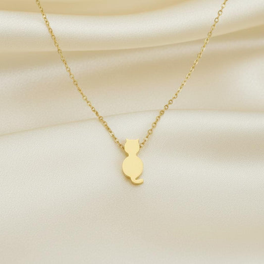 Personalized Gold Cat Necklace • Gold Initial Cat Family Pendant • Minimal Cat Lover Jewelry • Custom Pet Mom Gift • Cat Charm Necklace