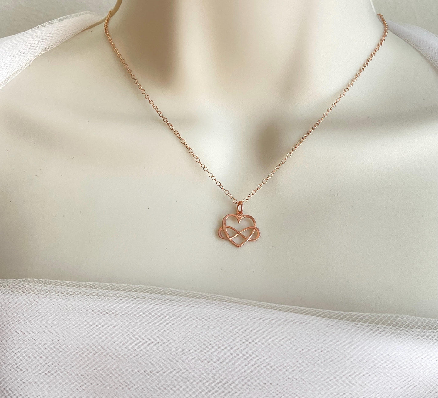 Infinity Heart Necklace • Sterling Silver, Gold or Rose Gold Infinity Love Necklace