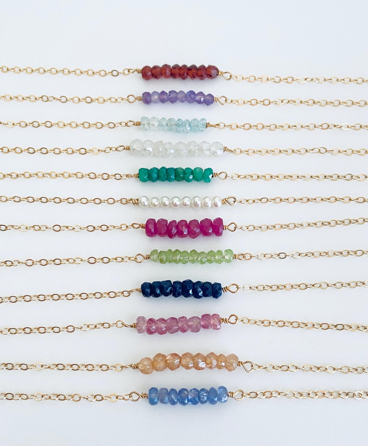 Personalized Birthstone Gemstone Beaded Necklace • Sterling Silver or Gold Filled Custom Birthstone Jewelry