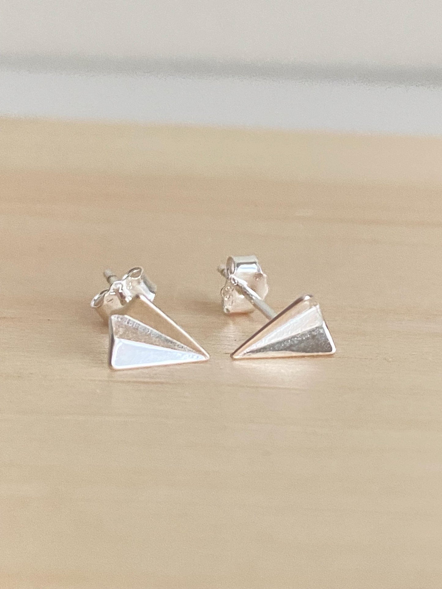 Sterling Silver Paper Airplane Stud Earrings • 925 Silver Travel Studs