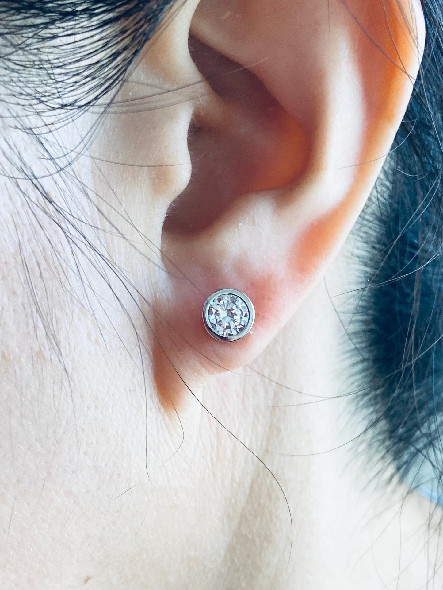 Sterling Silver Solitaire Stud Earrings • 925 Silver or Rose Gold over Sterling Silver