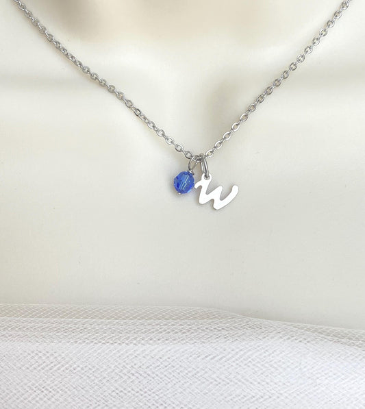 Personalized Birthstone & Initial Necklace • Stainless Steel or Gold Custom Initial Jewelry