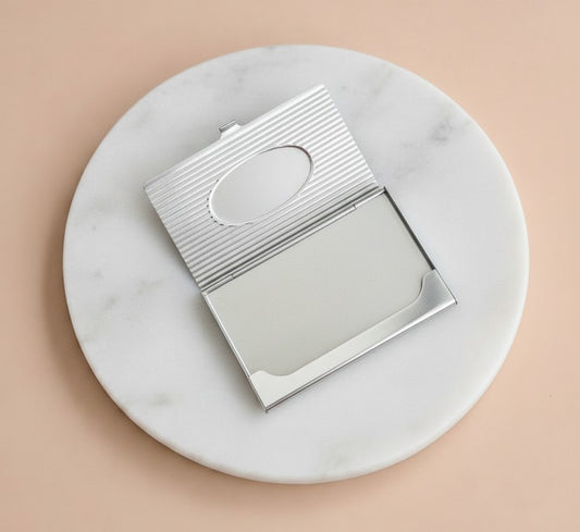 Personalized Metal Business Card Holder with Oval Center
