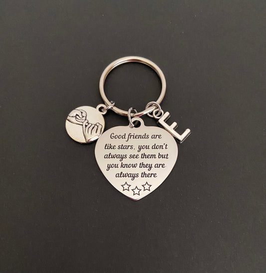 Personalized Best Friend Keychain • “Good Friends Are Like Stars” Key Chain with Initial