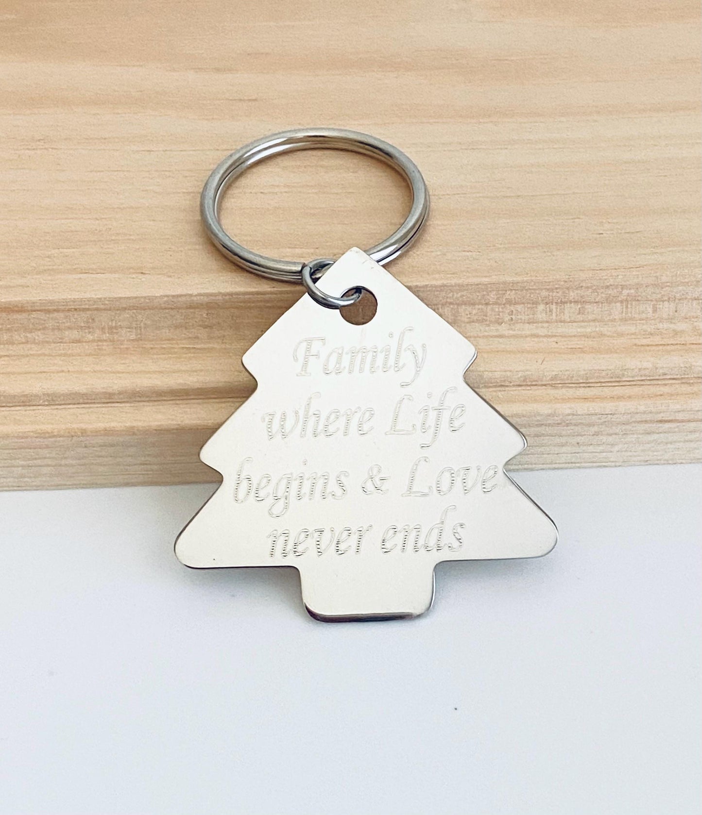 Personalized Stainless Steel Tree Key Chain • Custom Engraved Family Tree Keychain
