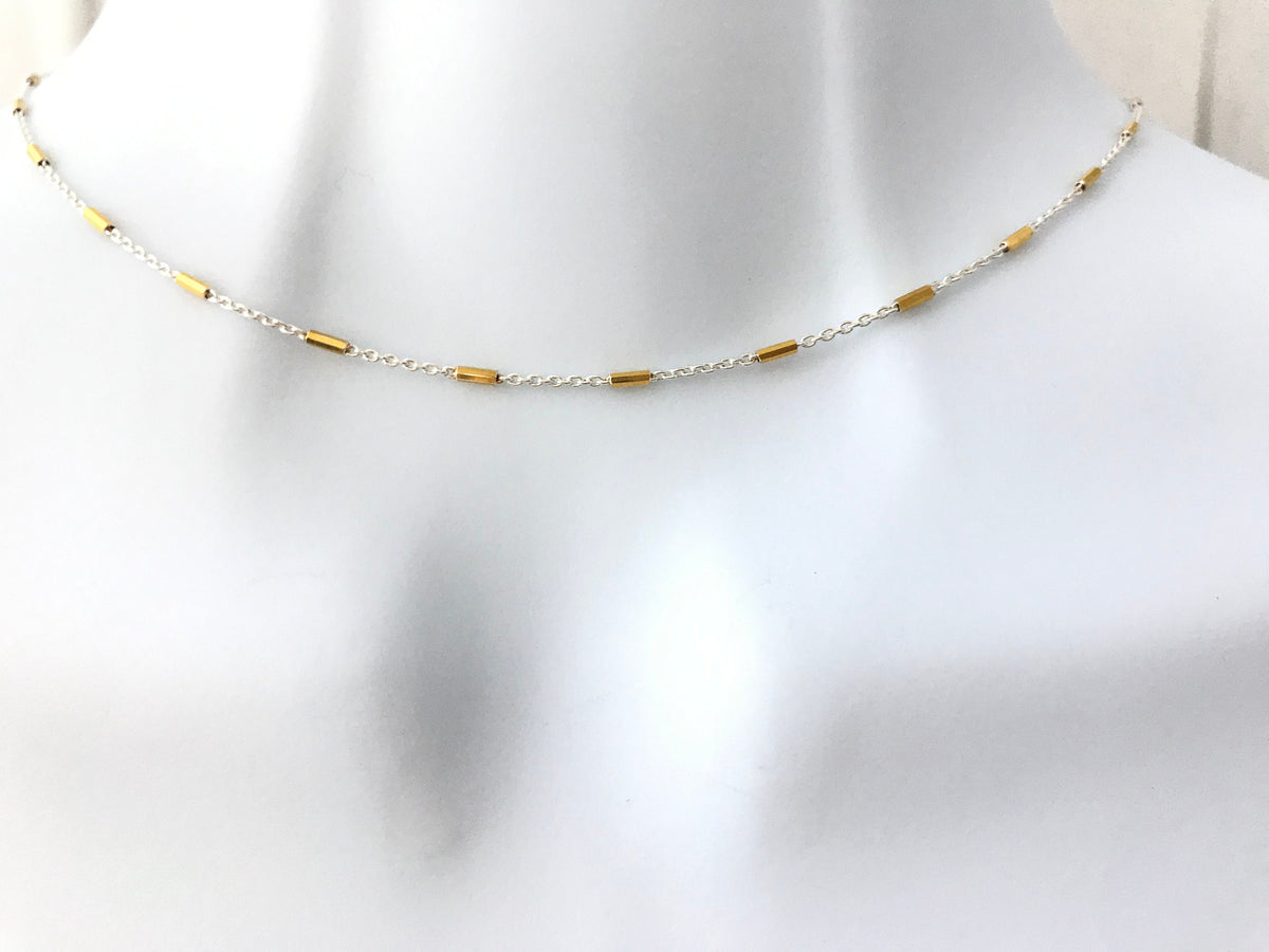 Delicate Mixed Metal Two Tone Silver Necklace