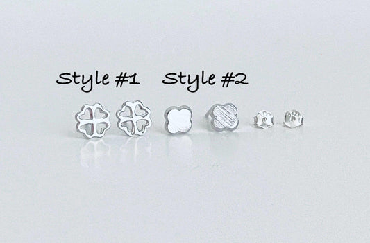 Sterling Silver Clover Stud Earrings • Lucky Four Leaf Clover 925 Silver Studs