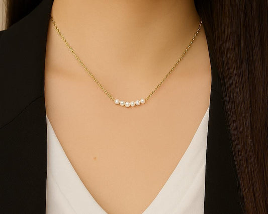 TINY White Freshwater Pearl Bar Necklace • Sterling Silver & Gold Filled