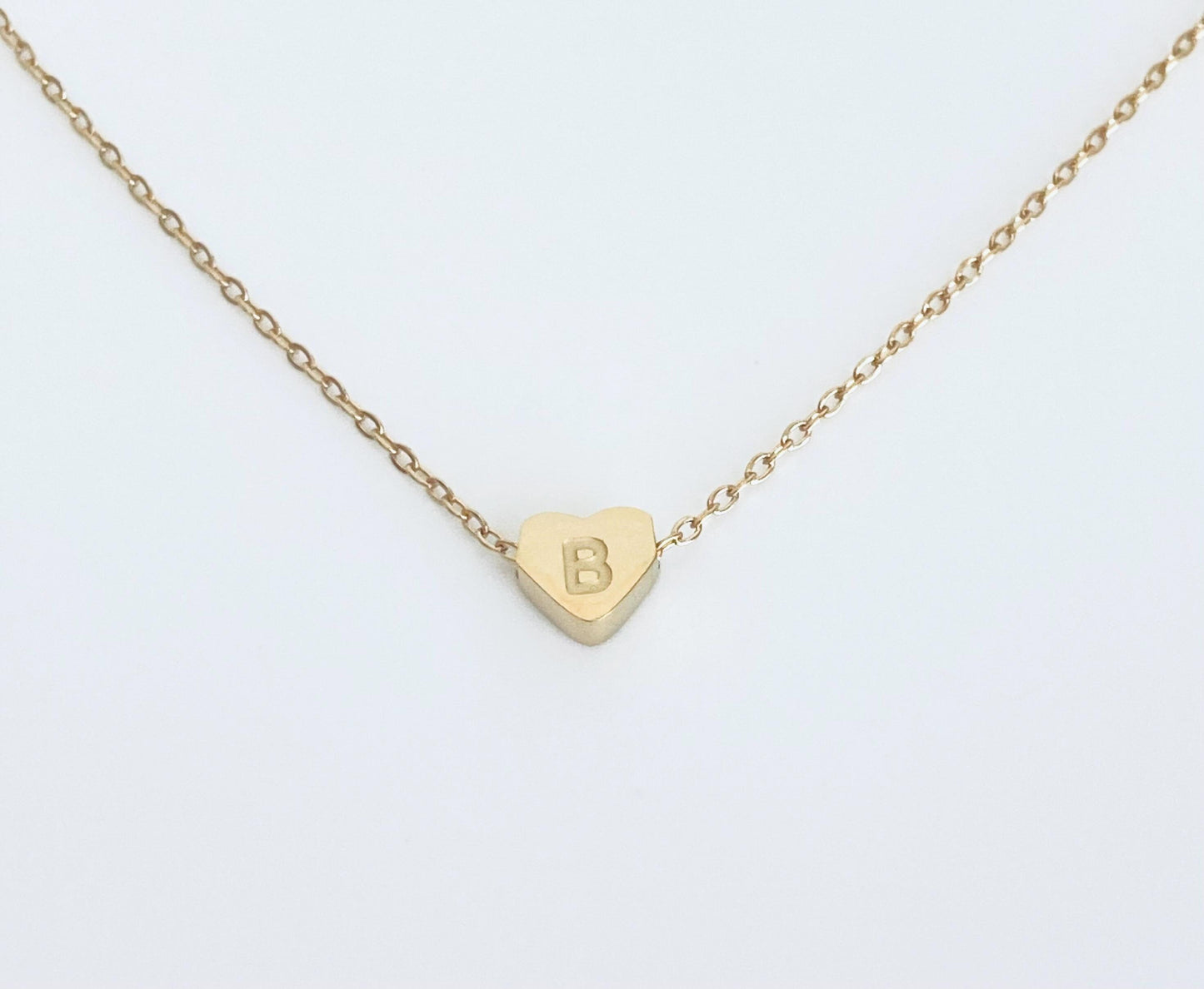 Small Heart Initial Charm Necklace • Stainless Steel or Gold Personalized Letter Necklace