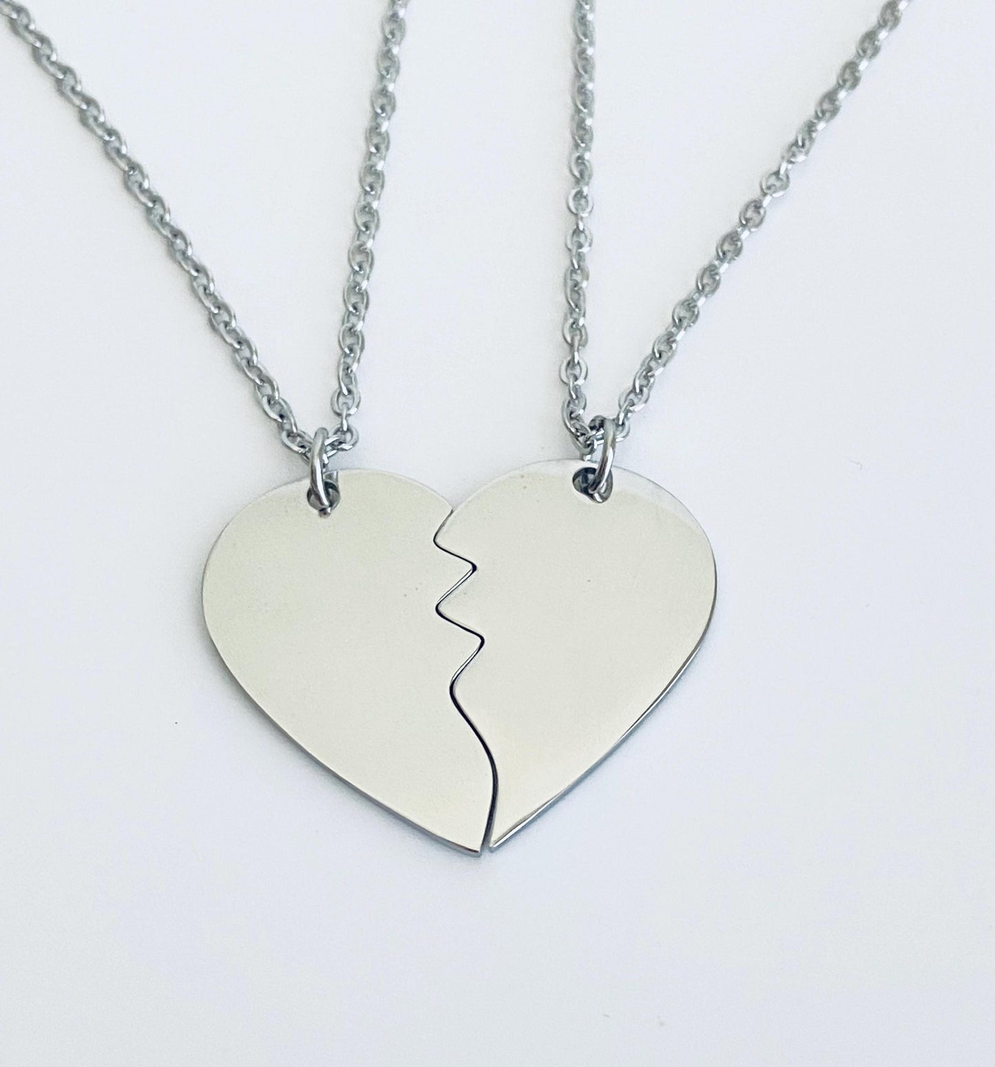 Personalized Stainless Steel 2-Piece Heart Puzzle Necklace Set • Custom Engraved Matching Couple Necklaces