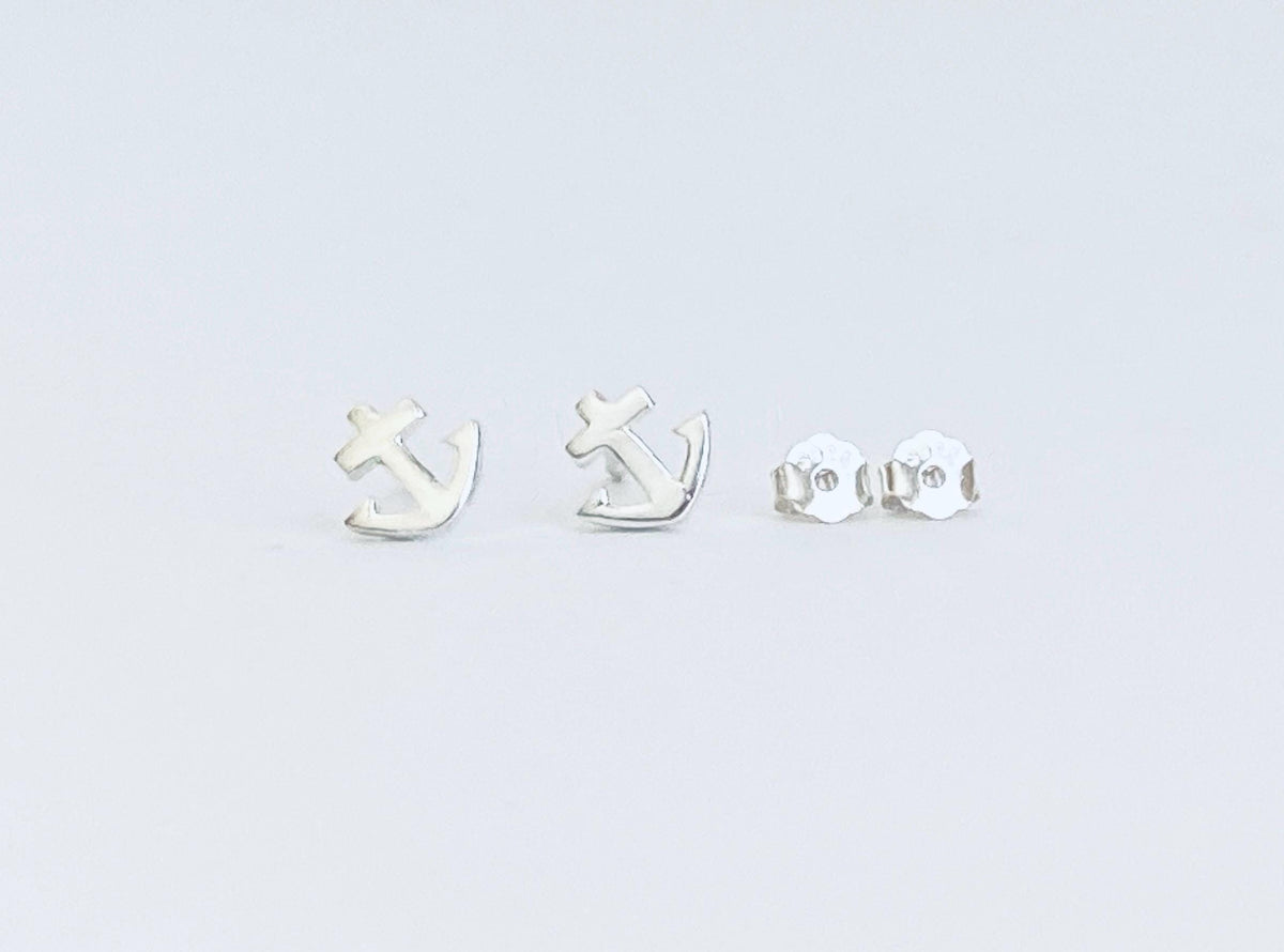 Sterling Silver Anchor Stud Earrings