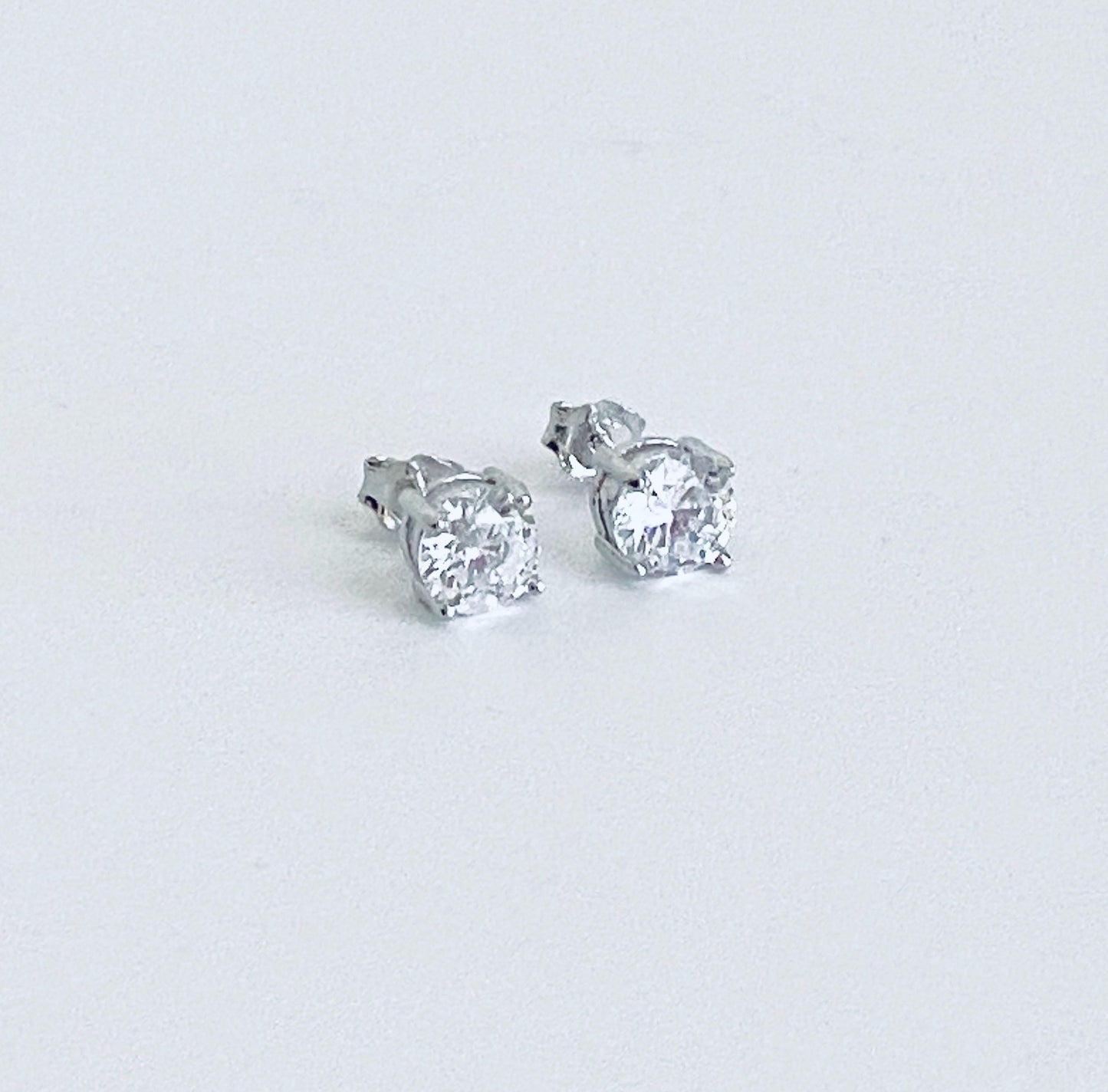 Sparkle Sterling Silver Cubic Zirconia Solitaire Stud Earrings • Dainty CZ Studs
