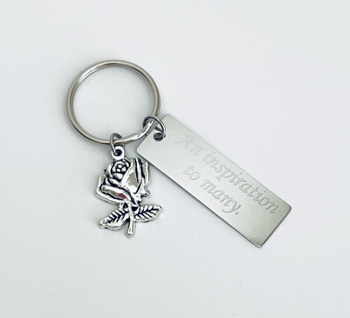 Personalized Key Chain with Rose Charm • Custom Engraved Floral Keychain Gift for Her