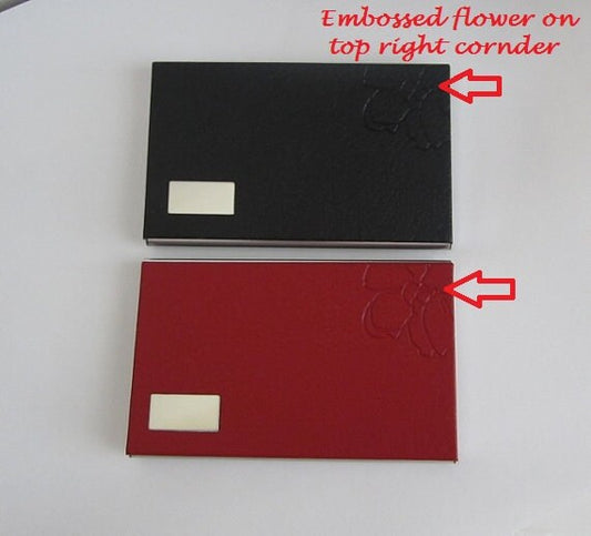 Personalized Faux Leather Business Card Holder with Floral Print • Custom Engraved Leatherette Card Case for Women