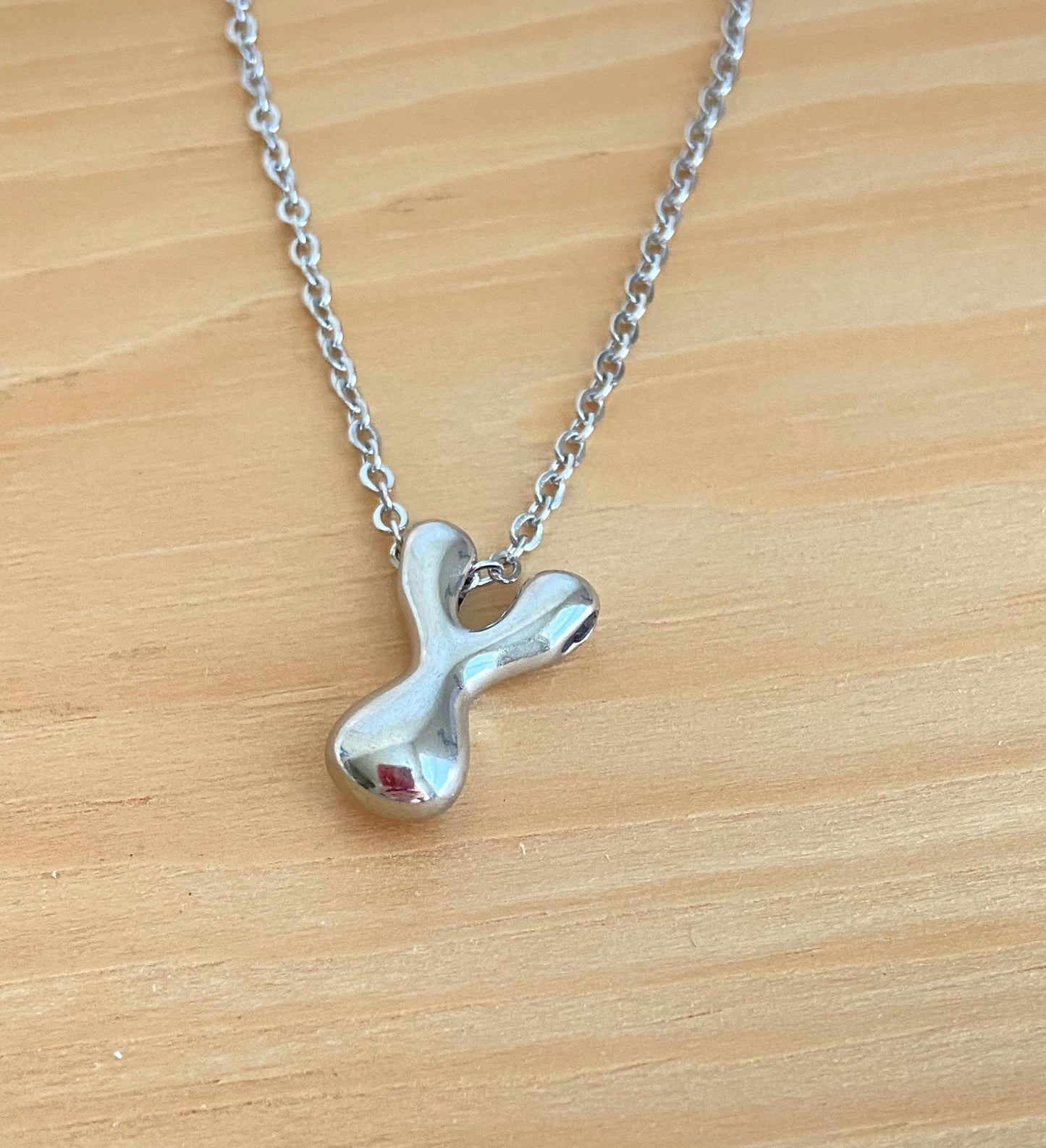 Stainless Steel Large Bubble Initial Charm Necklace • Personalized Letter Necklace in Stainless Steel or Gold Over Stainless Steel