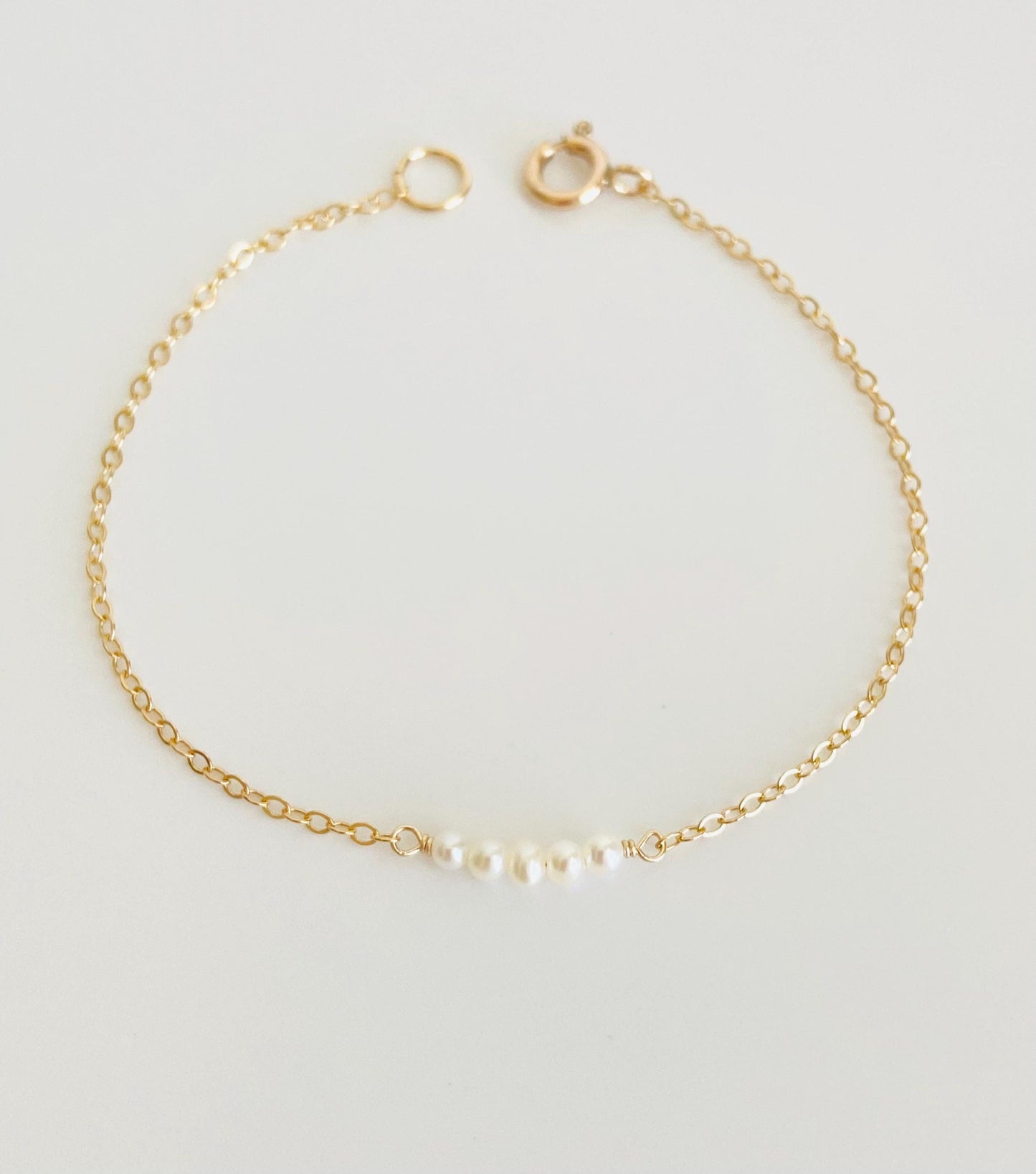 Tiny White Freshwater Pearl Bar Bracelet • Sterling Silver, Gold Filled or Rose Gold