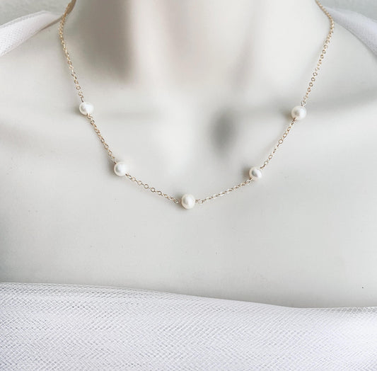 White Freshwater Pearl Necklace in Sterling Silver, Gold Filled or Rose Gold
