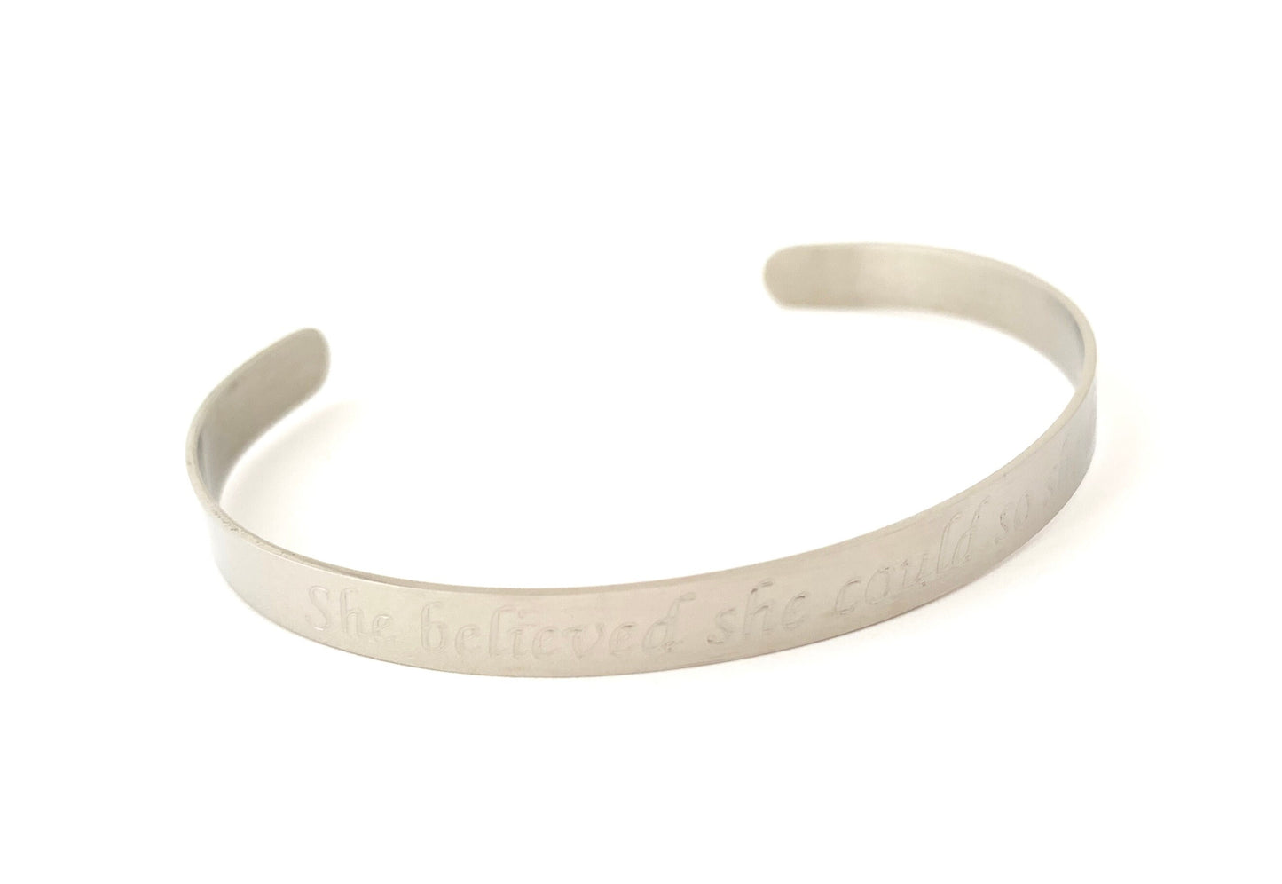 Personalized Stainless Steel Cuff Bangle • Custom Engraved Bracelet in Stainless Steel, Gold or Rose Gold