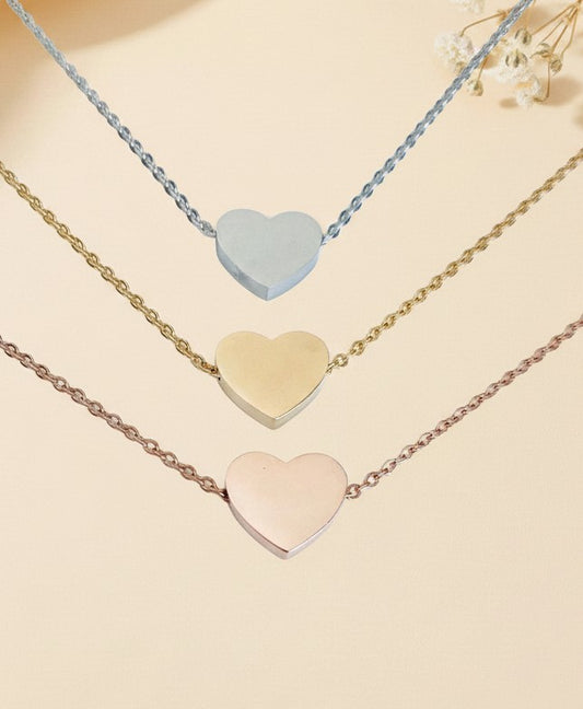 Personalized Floating Heart Necklace • Stainless Steel, Gold over Stainless Steel & Rose Gold over Stainless Steel