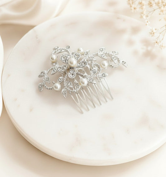 Small Rhinestone & Pearl Hair Comb • Bridal Wedding Hair Accessories