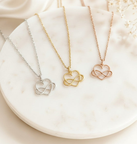 Infinity Heart Necklace • Sterling Silver, Gold or Rose Gold Infinity Love Necklace