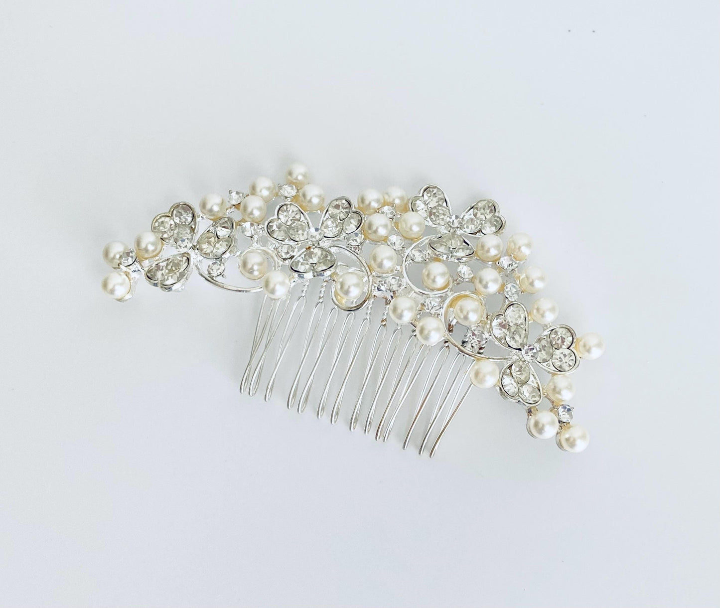 Elegant Glass Pearl and Rhinestone Hair Comb • Bridal Wedding Hair Accessory for Bride and Bridesmaids