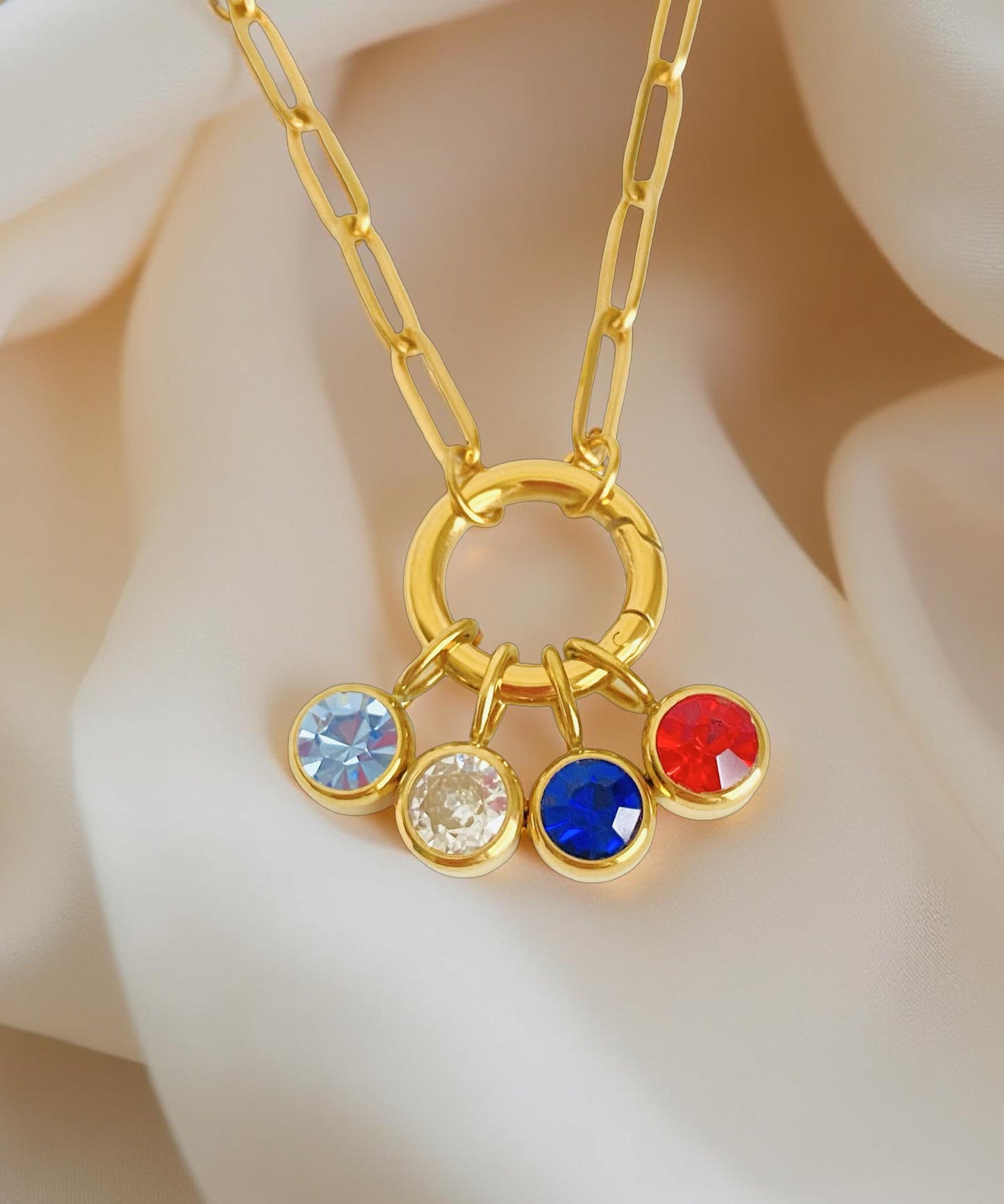 Personalized Birthstone Necklace • One or Multiple Birthstones in Stainless Steel or Gold