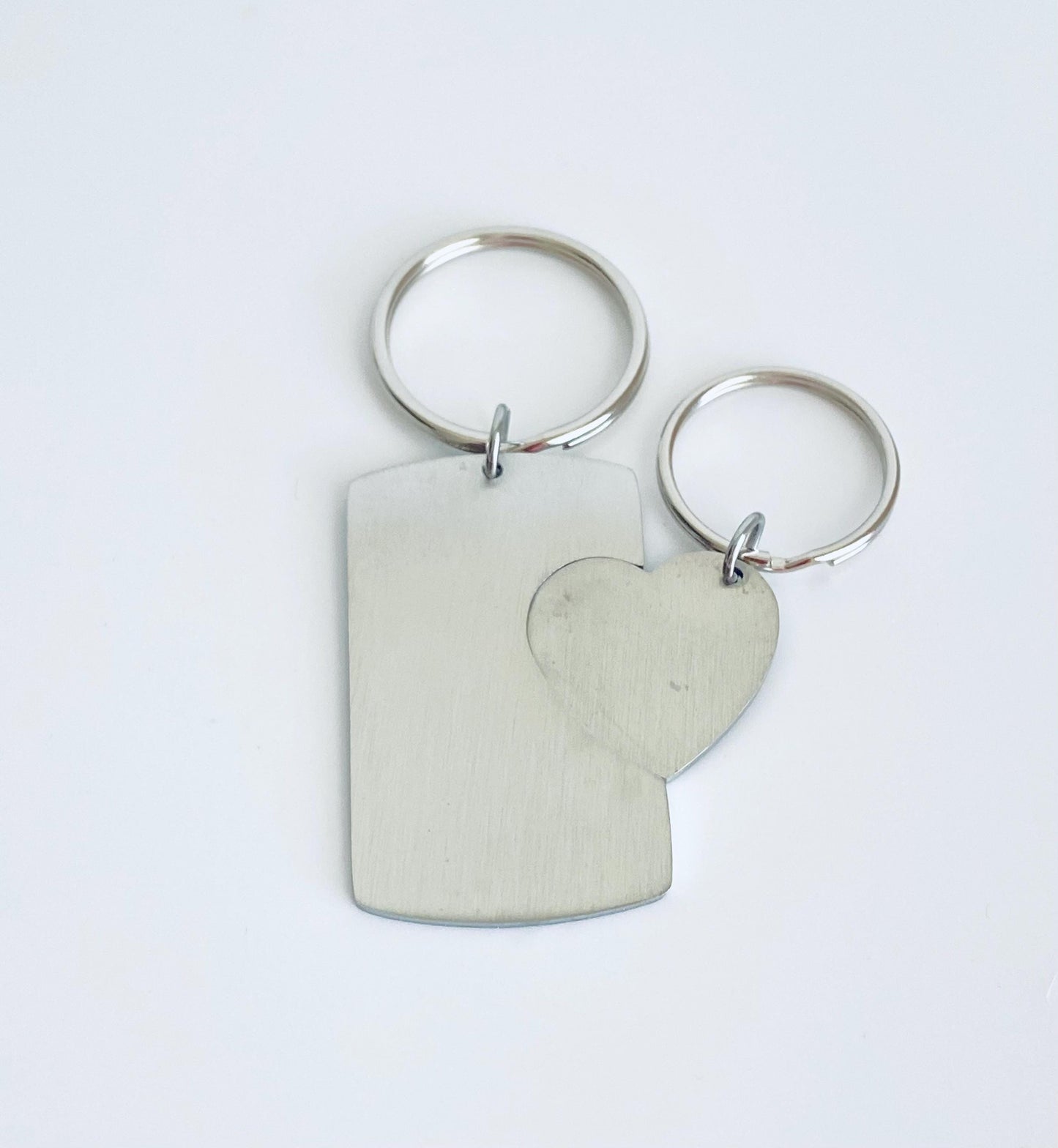 Personalized Stainless Steel Dog Tag & Heart Tag Key Chain Set • Custom Engraved Keychain Gift