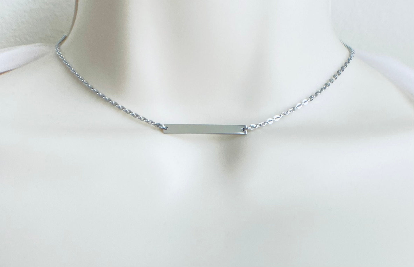 Personalized Stainless Steel Tiny Skinny Bar Necklace • Custom Engraved Name Bar Necklace