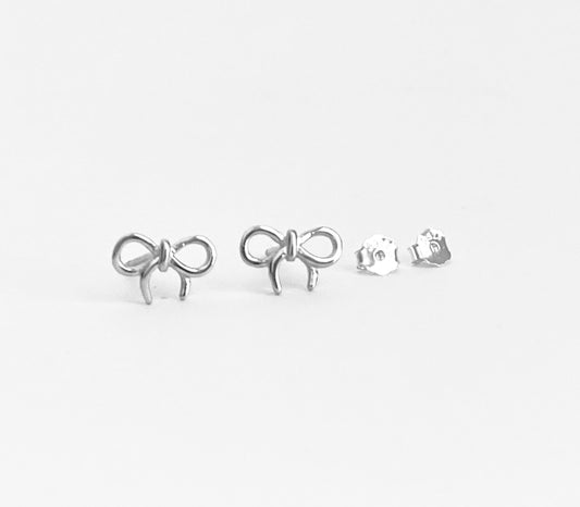 Sterling Silver Small Tie The Knot Bow Stud Earrings • 925 Dainty Bow Studs