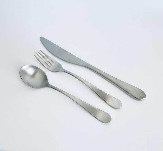 Personalized Stainless Steel Matte Flatware Gift Set • Custom Engraved Knife, fork and spoon